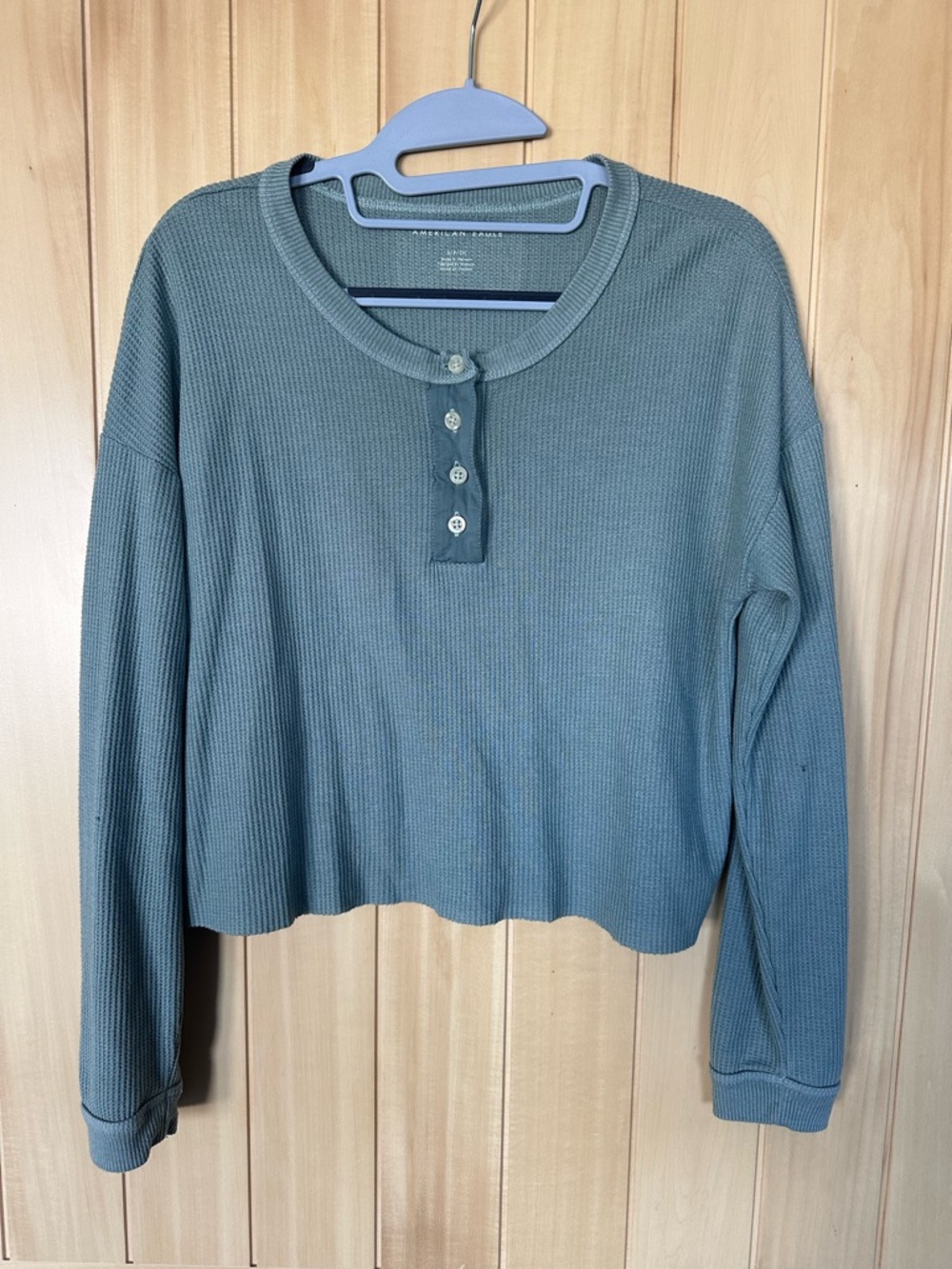 American Eagle Outfitters Waffle Henley Long Sleeve Top - Teal